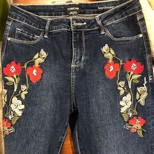 Bebe Floral Embroidered Blue Jeans